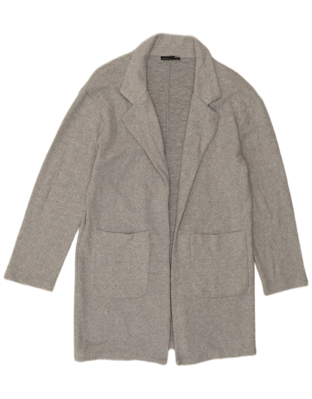 Maglione cardigan aperto a linea lunga da donna Zara UK 14 Poliestere grigio medio