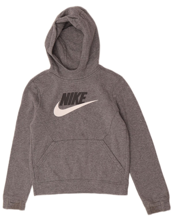 Felpa con cappuccio Nike da bambino con vestibilità grafica regolare, 8-9 anni, piccola, in cotone grigio