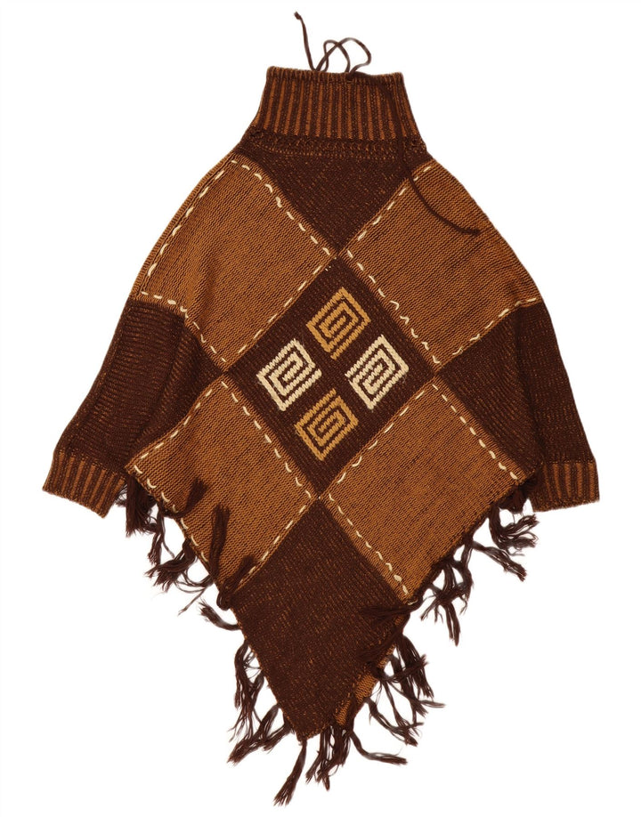 Maglione poncho da donna Pashmina taglia unica marrone a rombi/diamante cashmere
