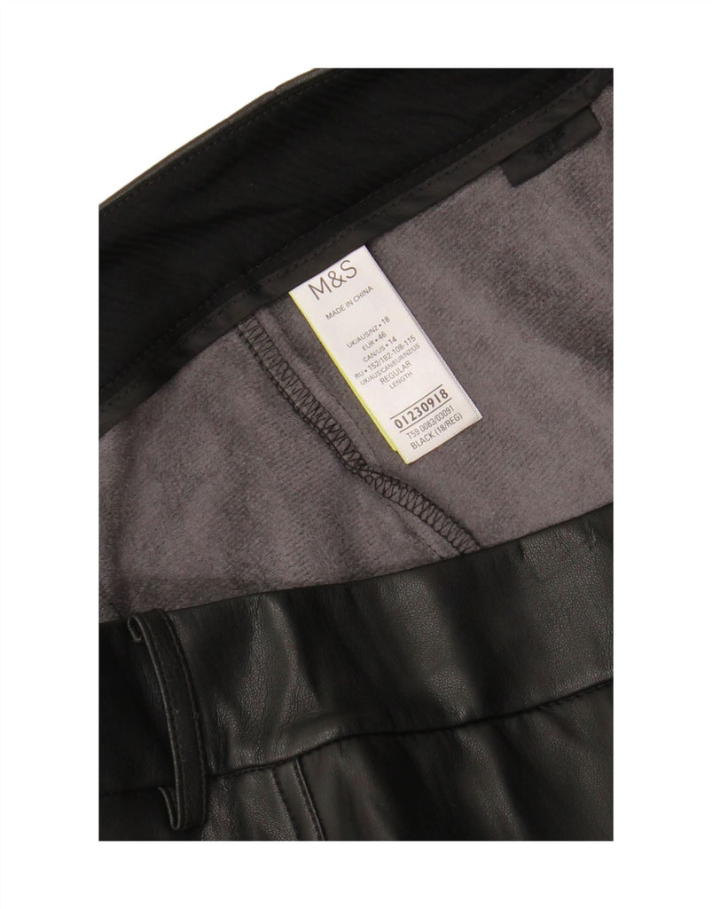 MARKS & SPENCER Womens Faux Leather Trousers UK 18 XL W37 L27 Black Vintage Marks & Spencer and Second-Hand Marks & Spencer from Messina Hembry 