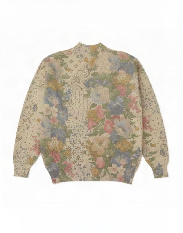 Vintage Womens Turtle Neck Jumper Sweater UK 16 Large Green Floral