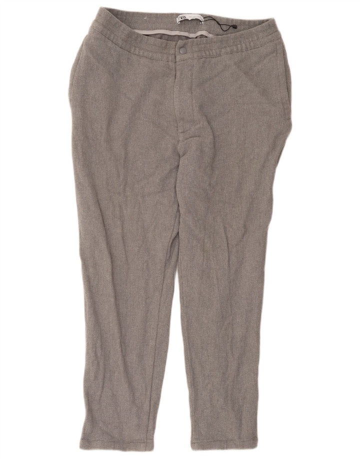 Pantaloni cropped da donna Zara grandi W32 L25 cotone grigio a spina di pesce
