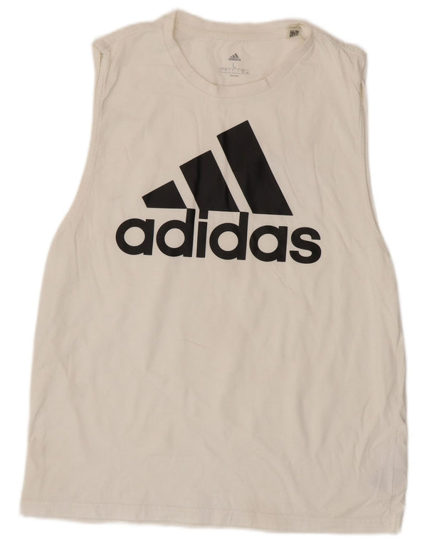 Canottiera grafica da donna Adidas UK 16 grande cotone bianco