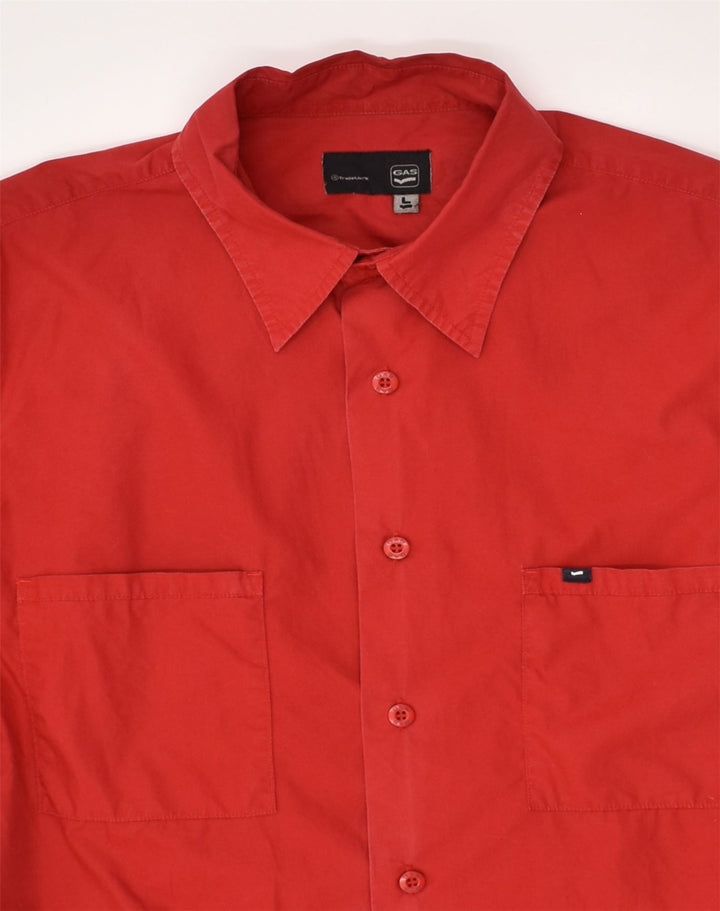 GAS Mens Short Sleeve Shirt Large Red Cotton | Vintage Gas | Thrift | Second-Hand Gas | Used Clothing | Messina Hembry 