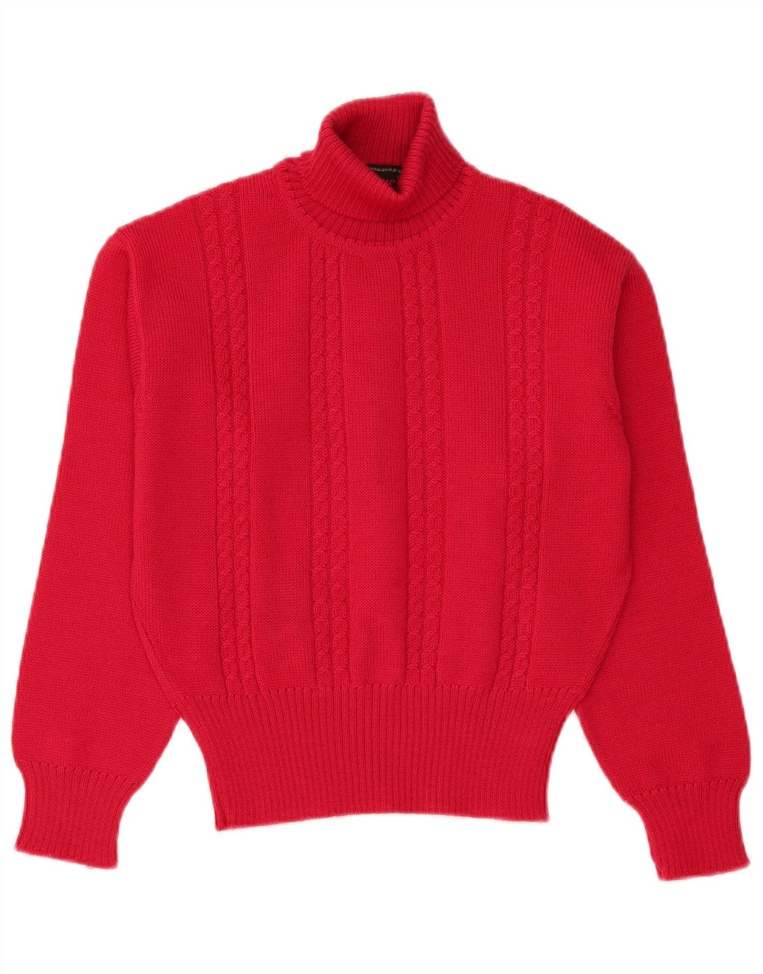 Maglione maglione collo alto corto da donna VINTAGE UK 10 piccolo lana rosa