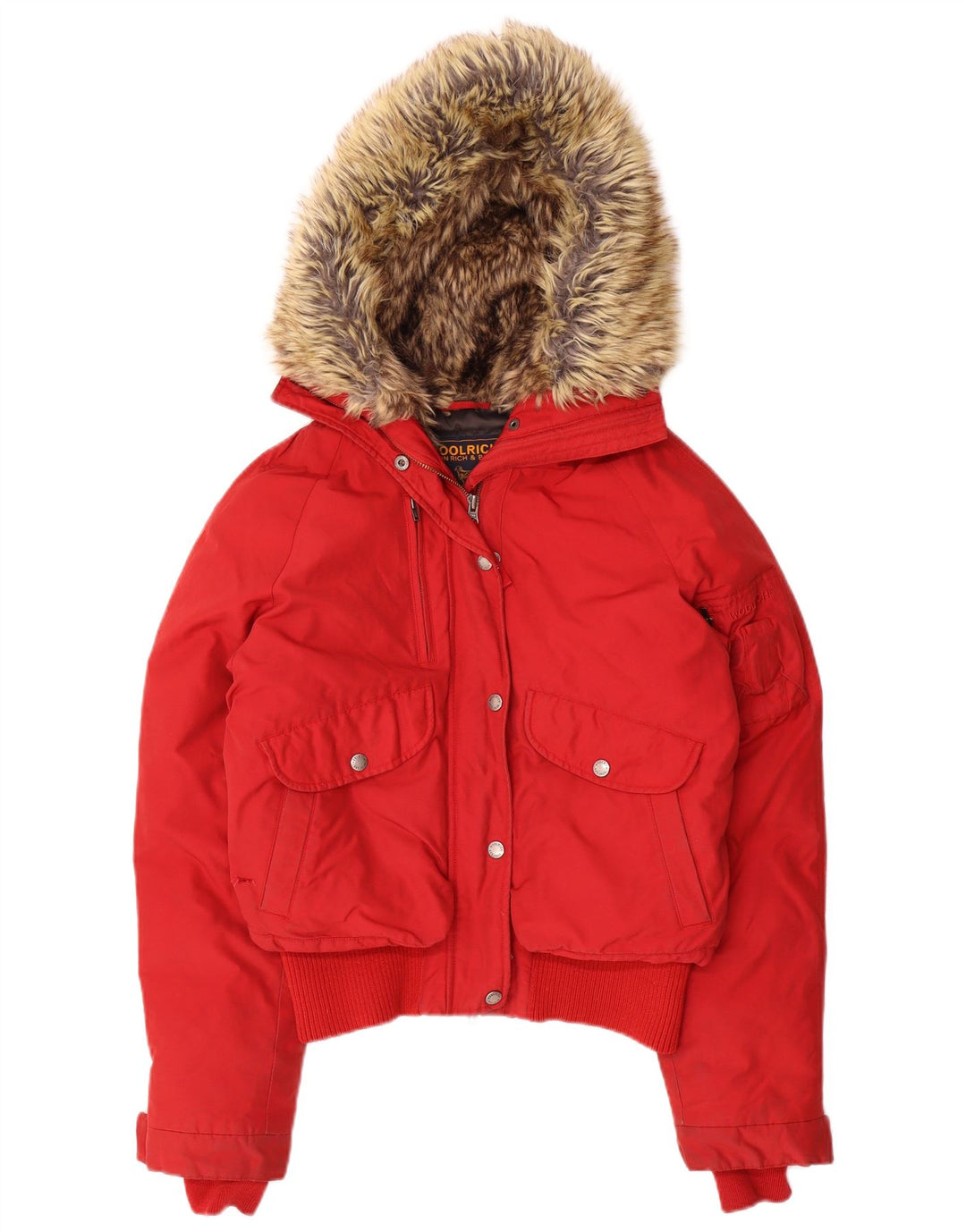 Giacca imbottita con cappuccio da donna Woolrich UK 14 nylon rosso medio