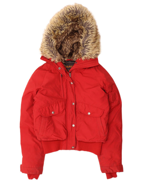 Giacca imbottita con cappuccio da donna Woolrich UK 14 nylon rosso medio