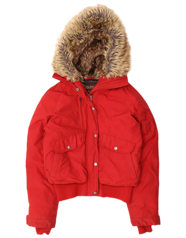 Giacca imbottita con cappuccio da donna Woolrich UK 14 nylon rosso medio
