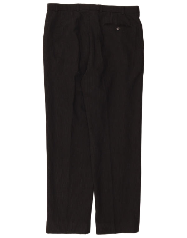 Pantaloni da abito con pegging da uomo Marks & Spencer W36 L33 poliestere gessato nero