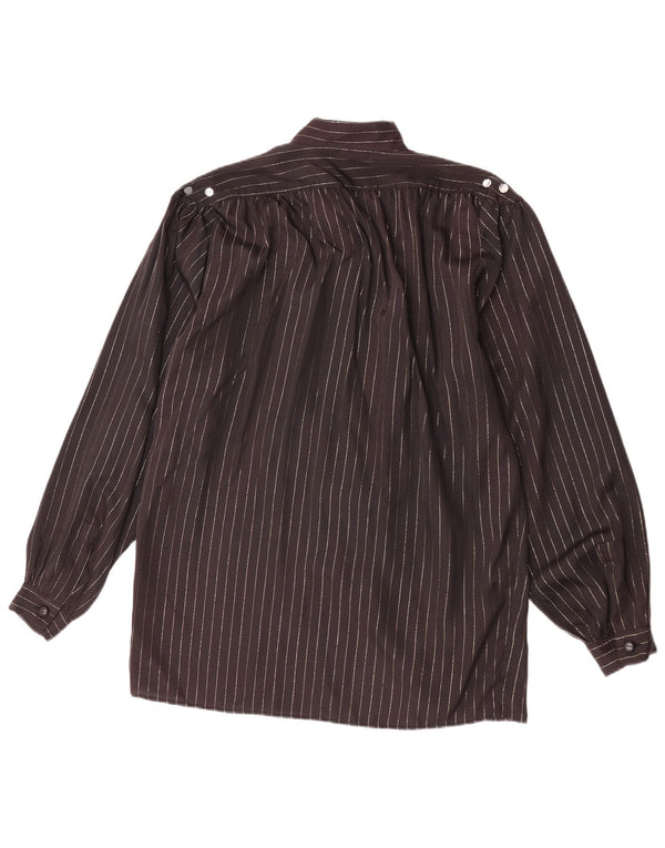 Camicetta camicia vintage da donna UK 14 gessato nero medio