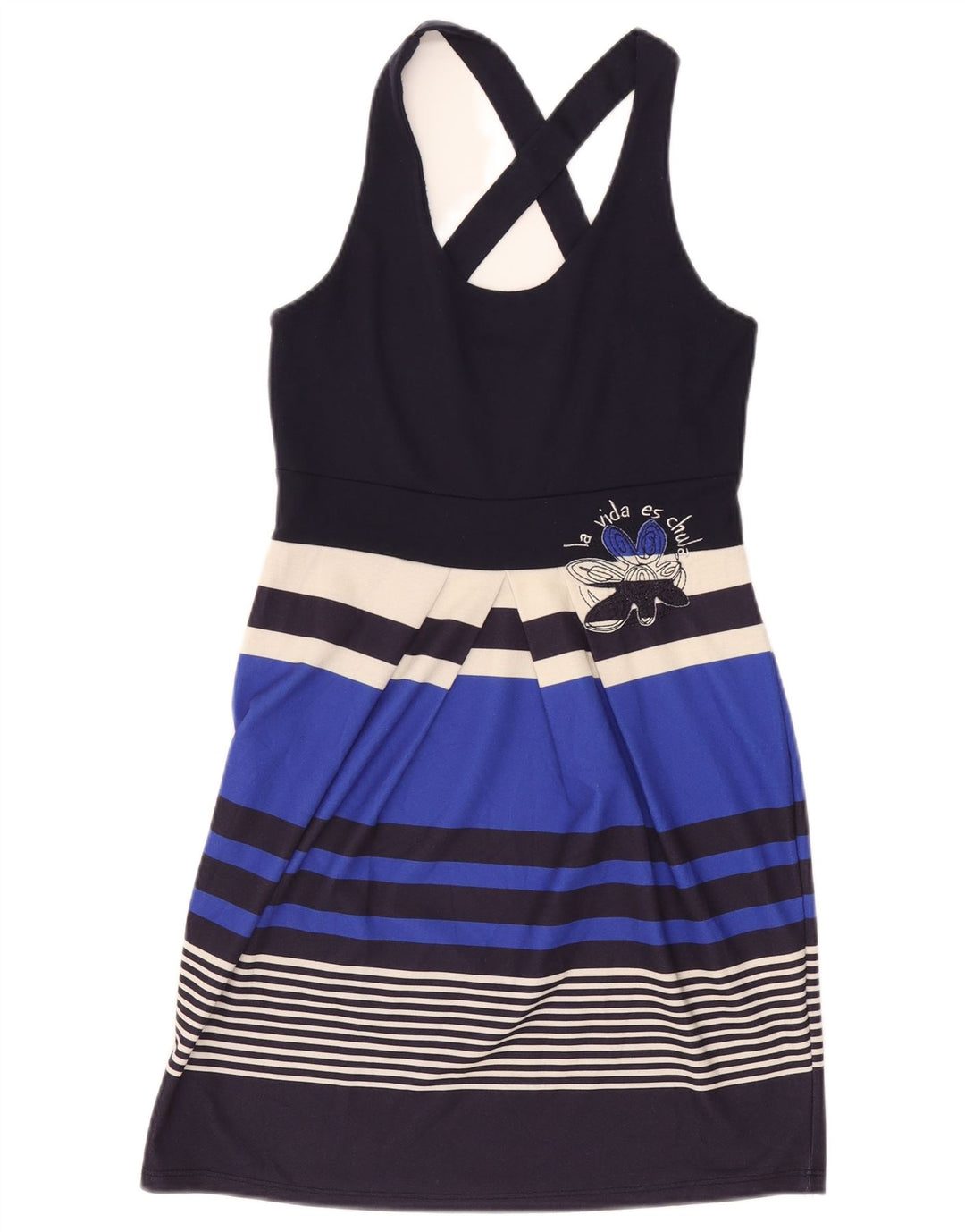 Desigual Womens Graphic Sundress UK 12 Medio poliestere a righe blu navy