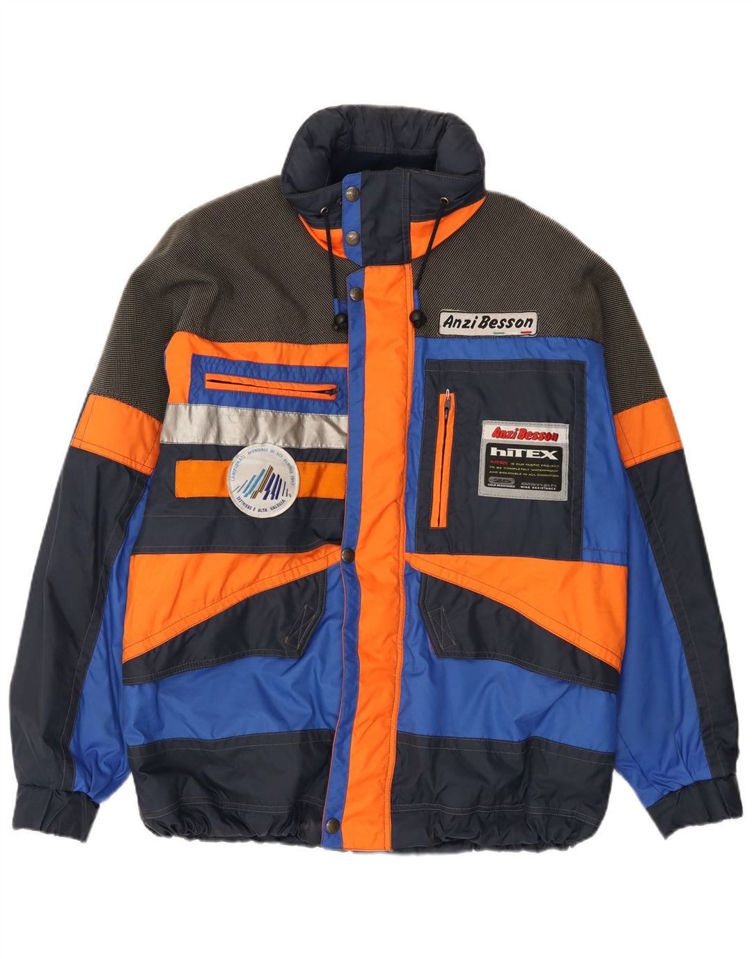Giacca da sci con cappuccio grafica da uomo Anzi Besson IT 50 Large Blue Colourblock