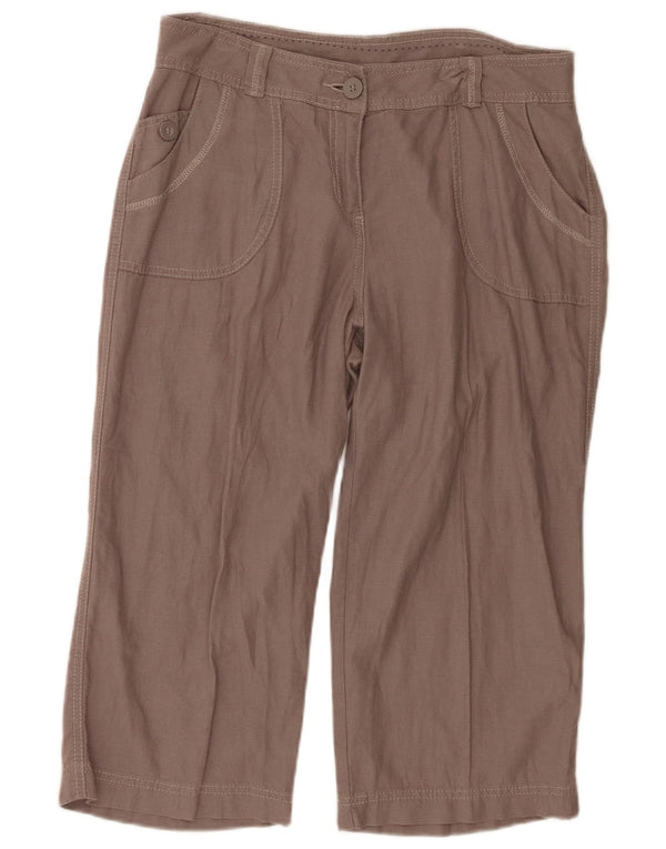 Pantaloni Capri da donna Marks & Spencer UK 12 Large W33 L19 Lino marrone