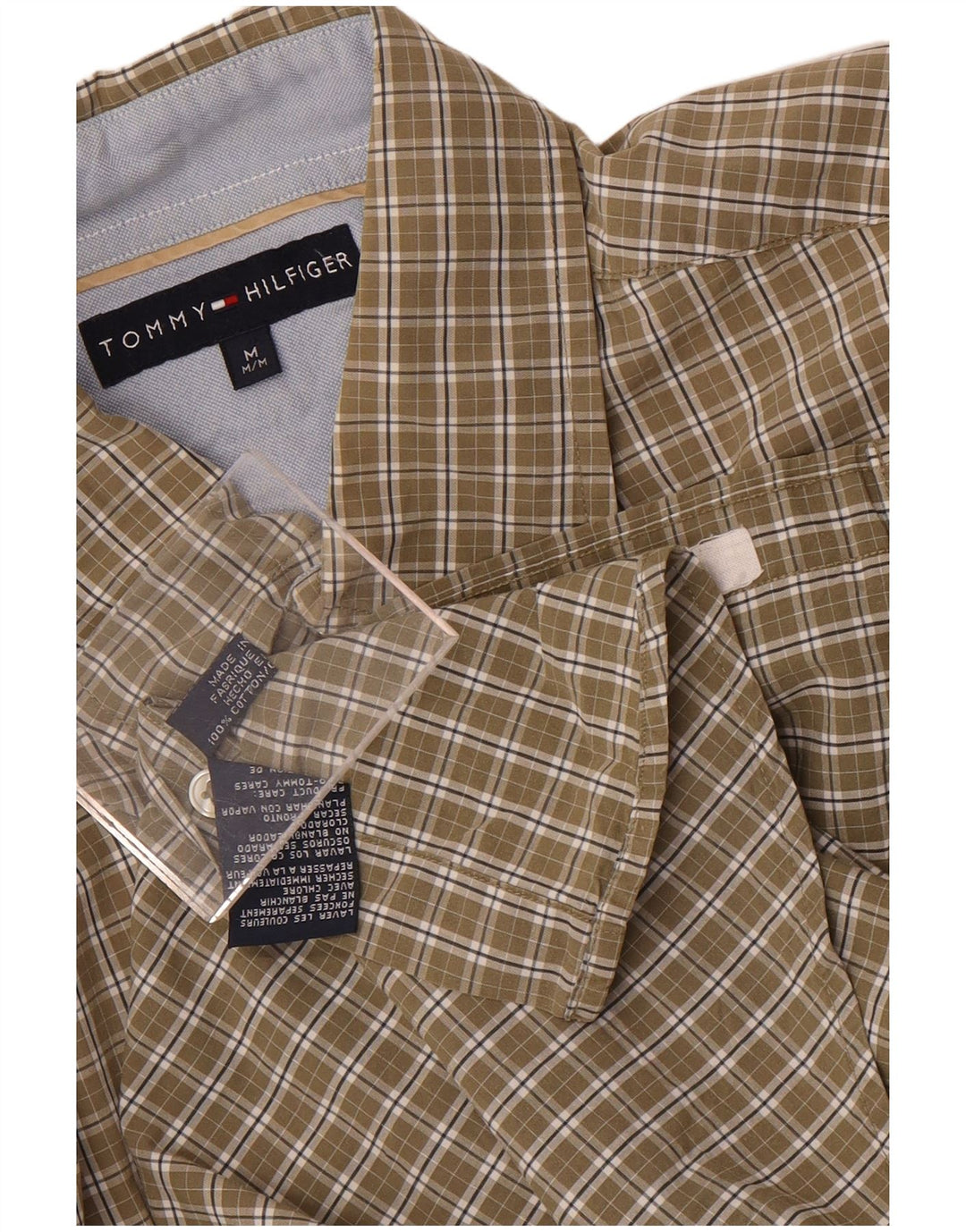 Camicia da uomo Tommy Hilfiger in cotone a quadri kaki medio