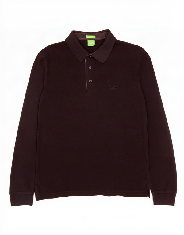 Polo Hugo Boss da uomo a maniche lunghe, vestibilità regolare, piccola, in cotone nero
