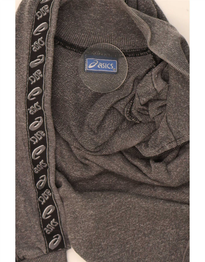 Asics Top da uomo con zip e collo grafico a maniche lunghe piccolo color grigio