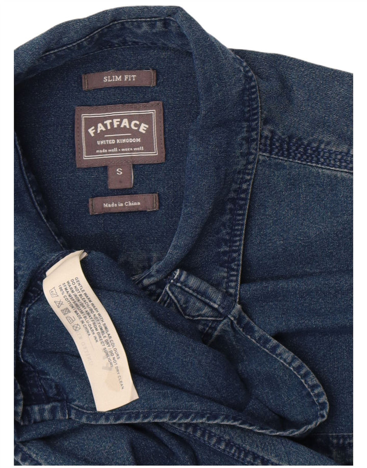 Camicia di jeans slim fit da uomo Fat Face piccola in cotone blu