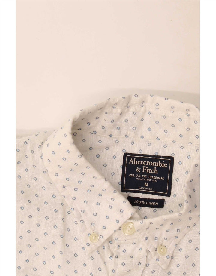 Camicia da uomo Abercrombie & Fitch in lino geometrico bianco medio