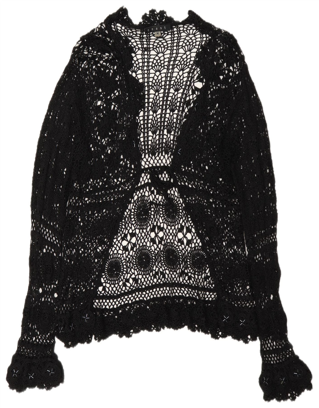 Top cardigan trasparente da donna Coast UK 12 medio nero floreale