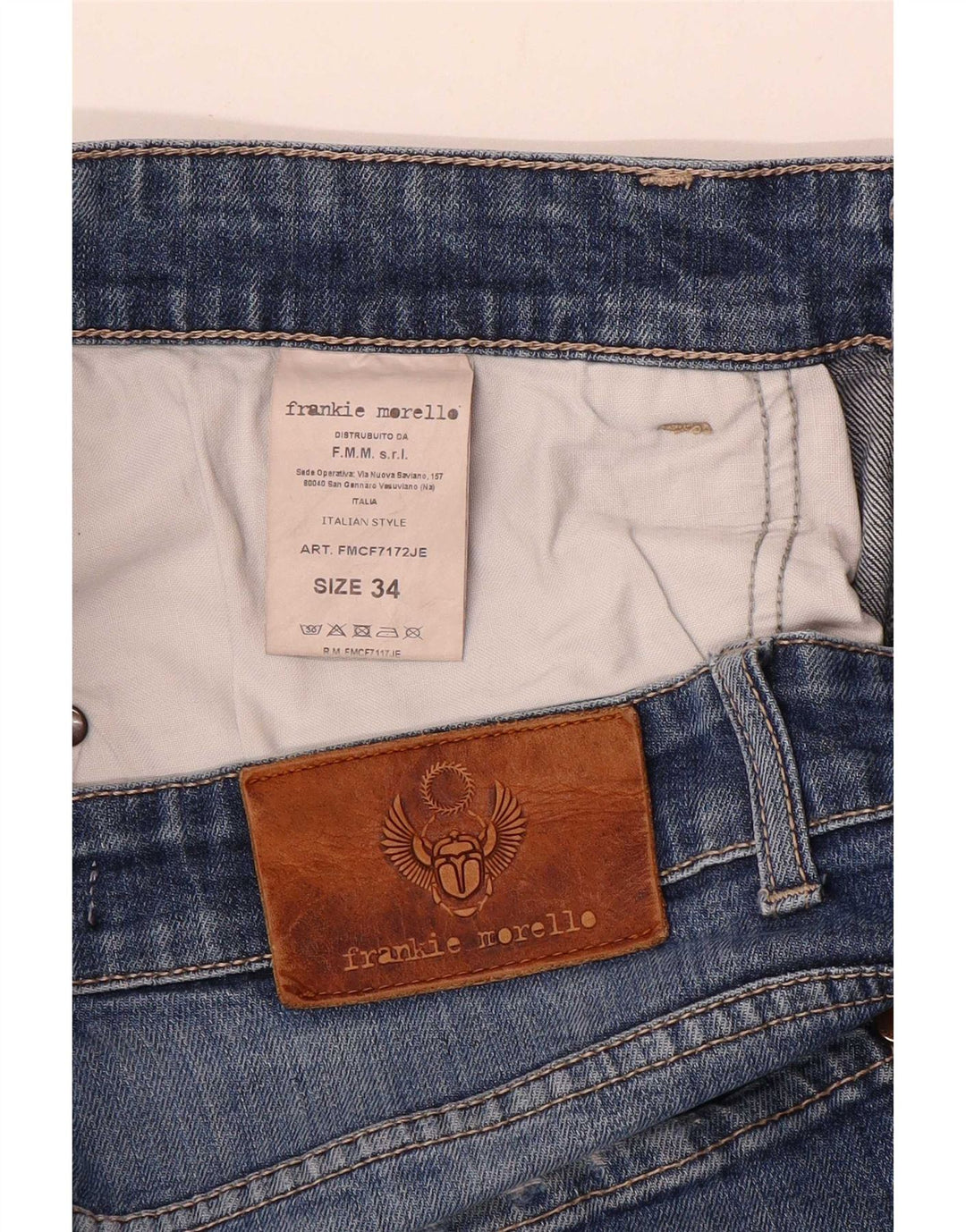 Jeans slim invecchiati da uomo Frankie Morello W34 L29 cotone blu