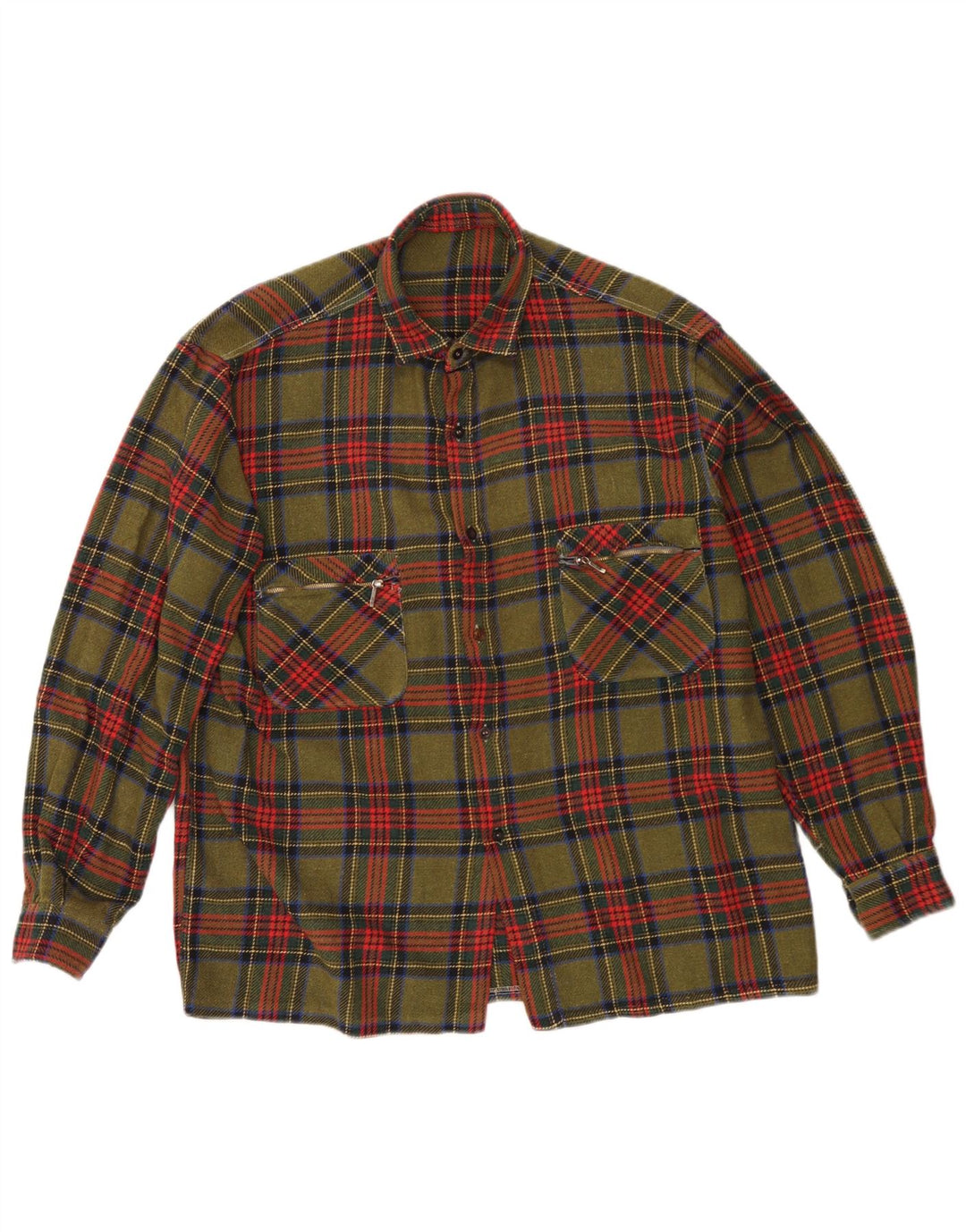 Camicia vintage da uomo in flanella a quadri color kaki medio