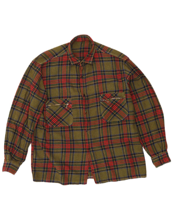 Camicia vintage da uomo in flanella a quadri color kaki medio
