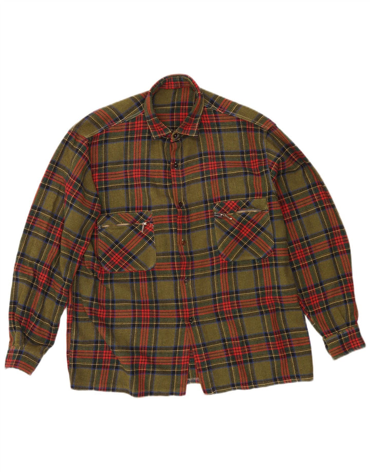 Camicia vintage da uomo in flanella a quadri color kaki medio