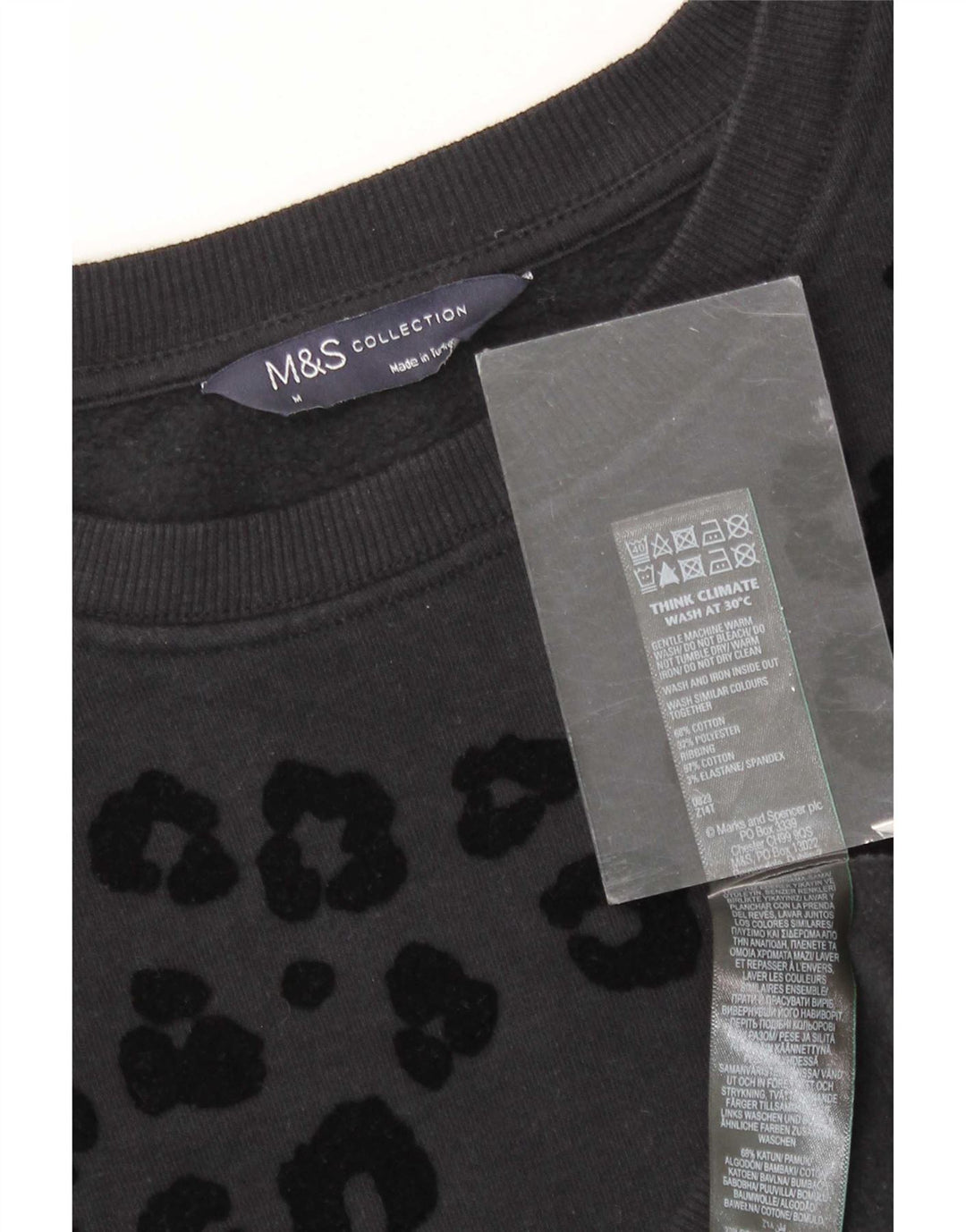 Felpa da donna Marks & Spencer Jumper UK 14 Medium Black Animal Print