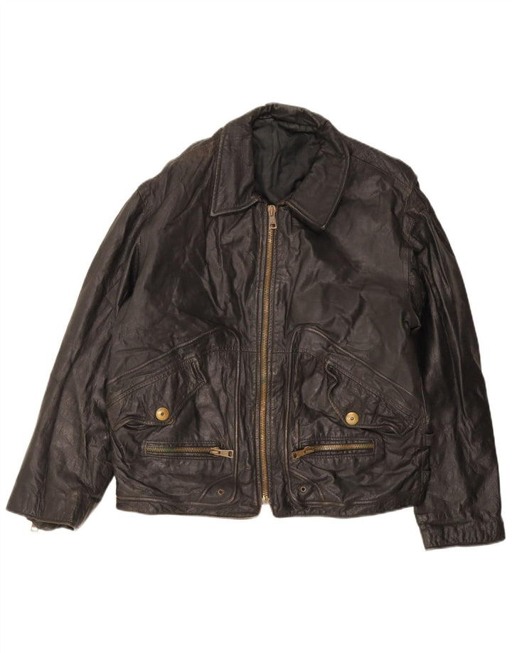 Giacca in pelle vintage da uomo UK 40 grande in pelle nera