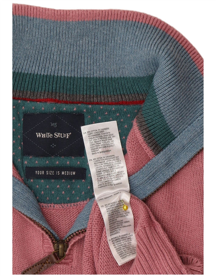 Maglione da uomo con collo con zip White Stuff in cotone rosa medio