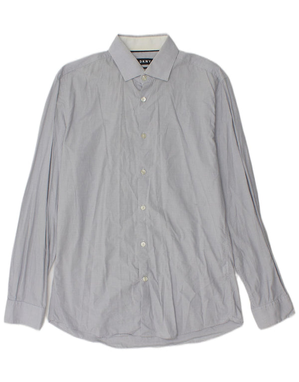 Camicia Dkny da uomo slim fit taglia 39 15 1/2 cotone a quadri blu medio