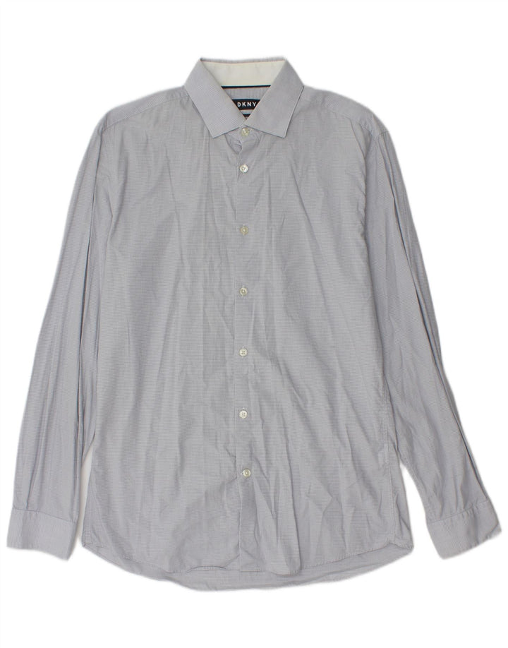 Camicia Dkny da uomo slim fit taglia 39 15 1/2 cotone a quadri blu medio