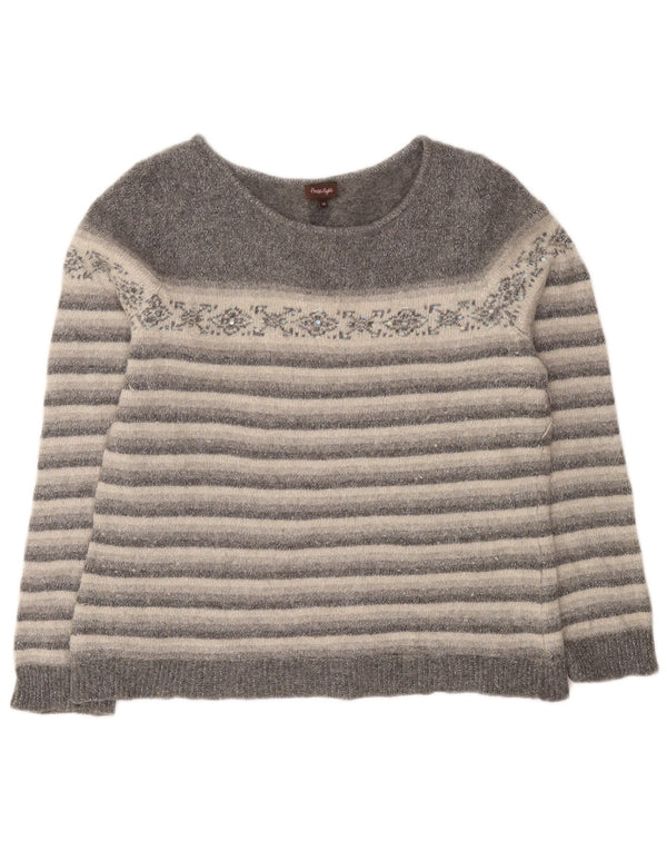 Maglione da donna con scollo a barca Phase Eight UK 14 a righe grandi grigie