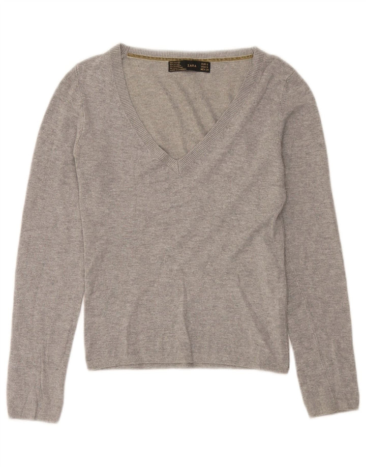 Maglione corto con scollo a V da donna Zara UK 8 piccolo grigio