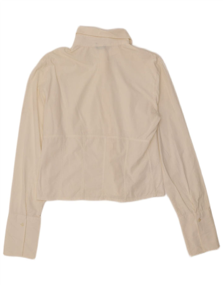 BENETTON Camicetta corta da donna UK 14 grande cotone bianco