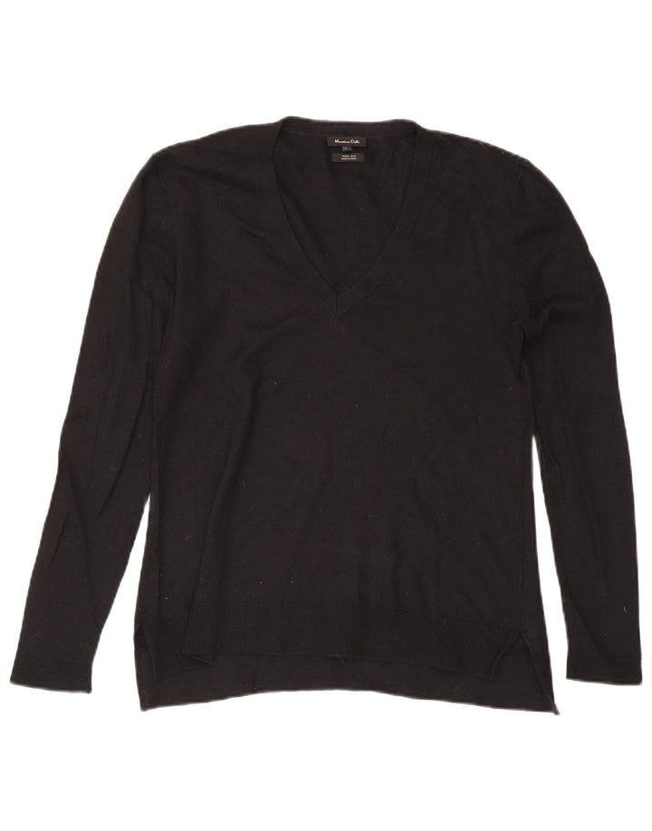 Maglione maglione da donna con scollo a V Massimo Dutti UK 14 grande lana nera