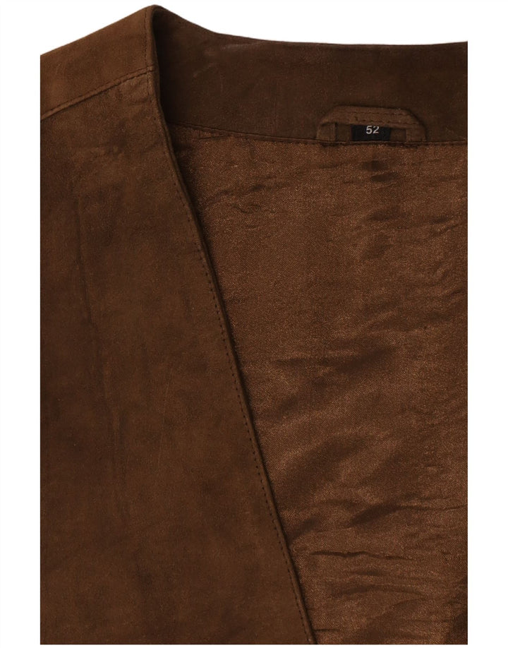 Gilet vintage da uomo in pelle scamosciata IT 52 grande in pelle marrone