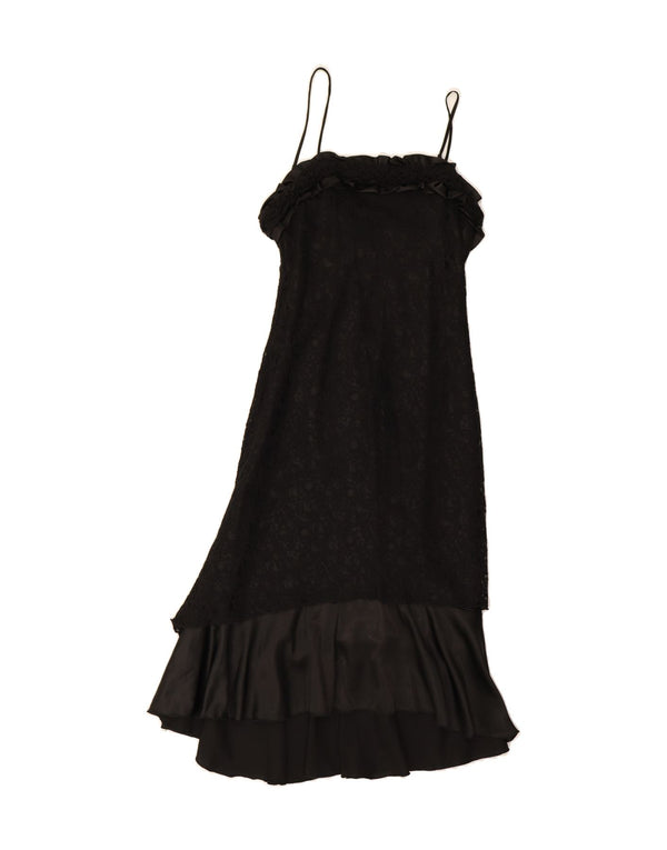 YVES CALIN Womens Sleeveless A-Line Dress UK 4 XS Black Floral Rayon