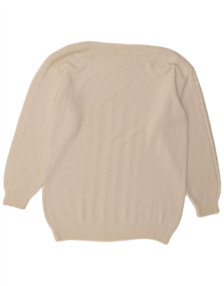 Maglione maglione con scollo a barca da donna VINTAGE UK 14 grande bianco