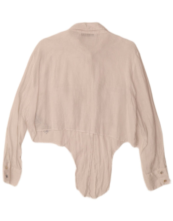 Camicia Zara da donna con cravatta corta sul davanti UK 18 XL lino bianco