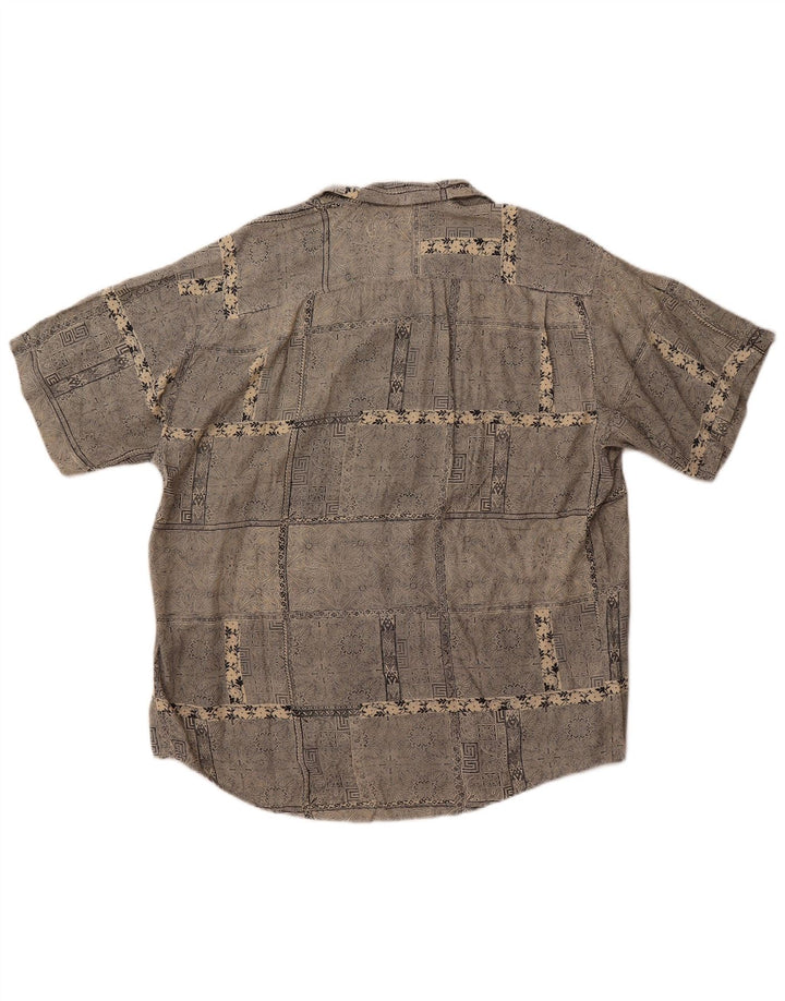 Camicia vintage da uomo a maniche corte grande motivo cachemire grigio