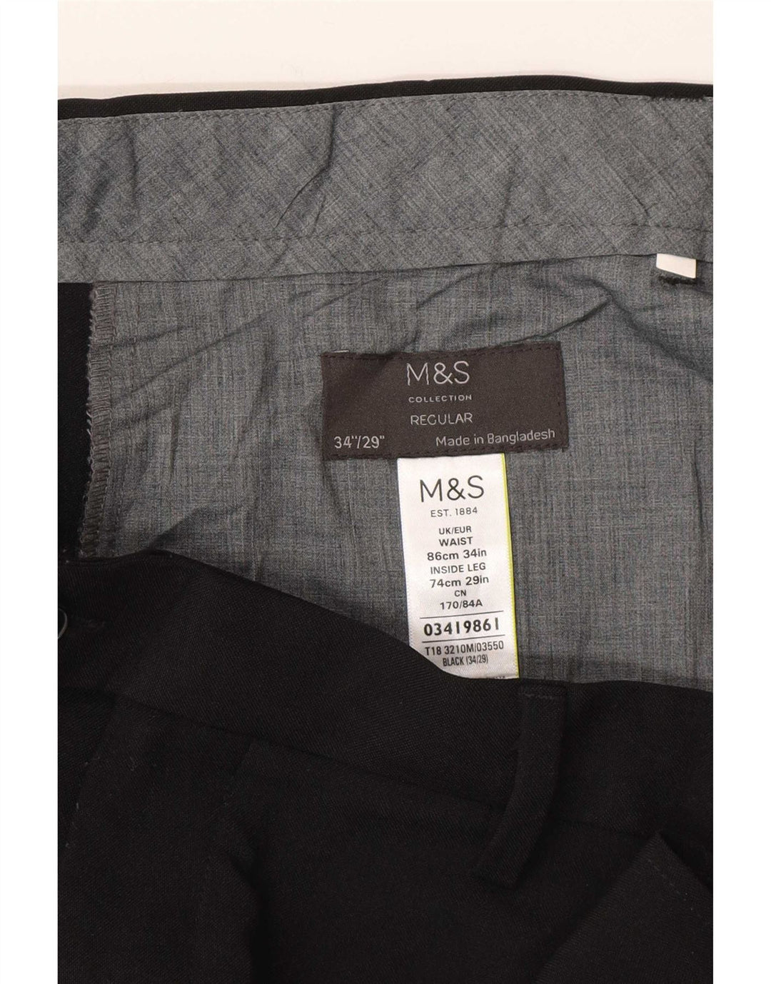 Pantaloni da abito regolari da uomo Marks & Spencer W34 L29 poliestere nero