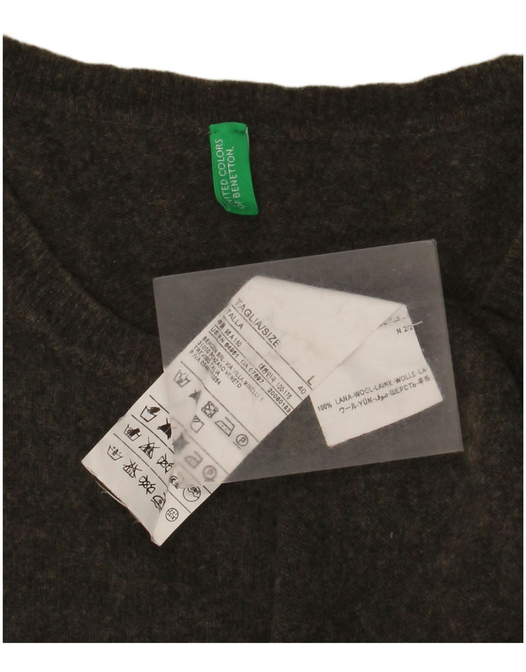 BENETTON Maglione girocollo da uomo grande in lana kaki