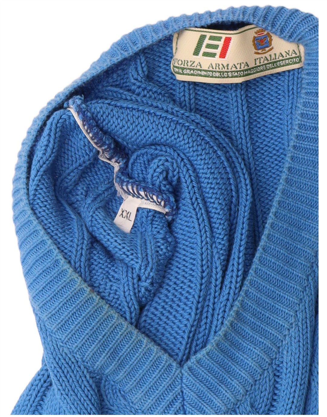 Maglione vintage da uomo con scollo a V 2XL in cotone blu