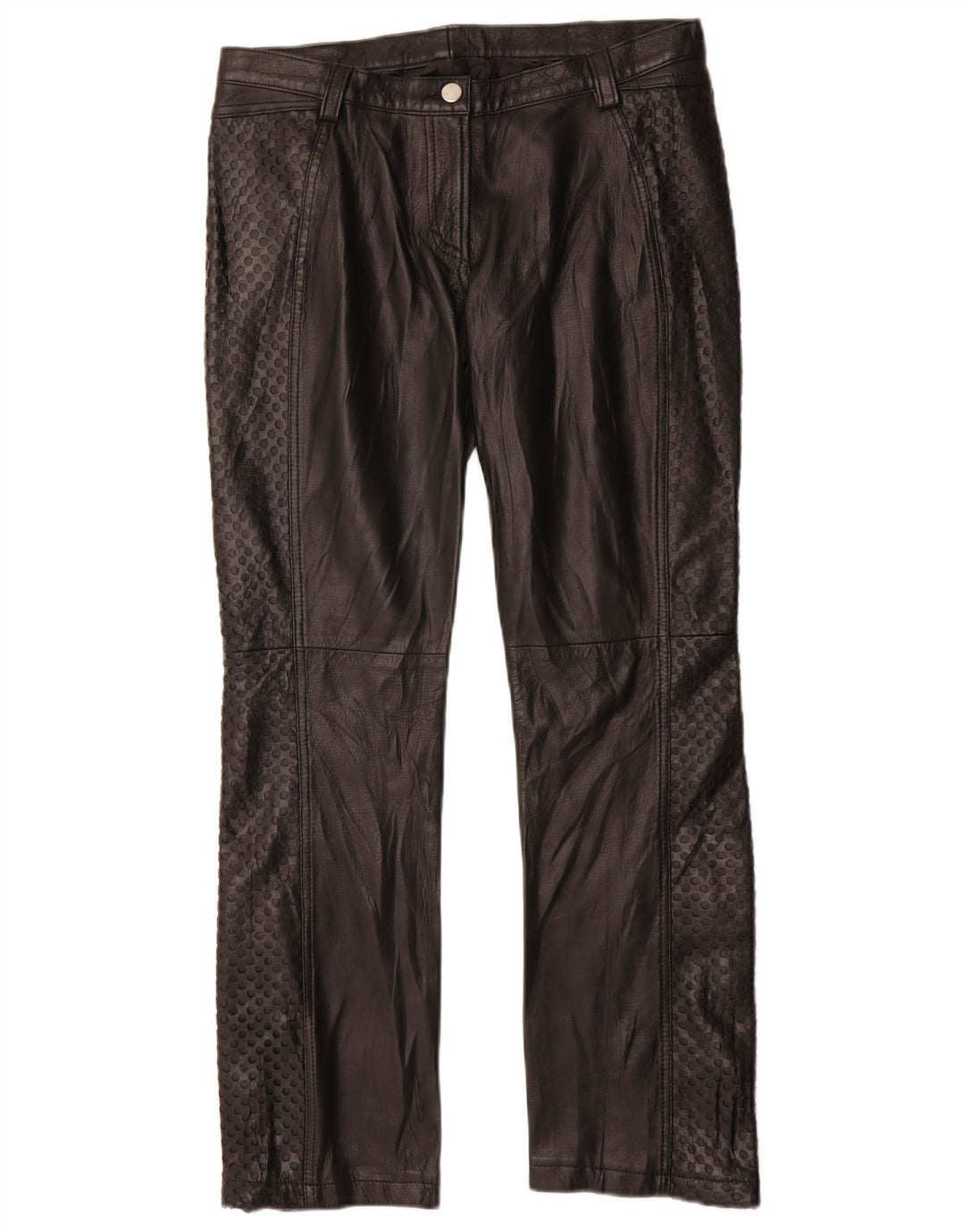 Pantaloni dritti in pelle vintage da donna IT 42 medi W28 L29 Pelle nera