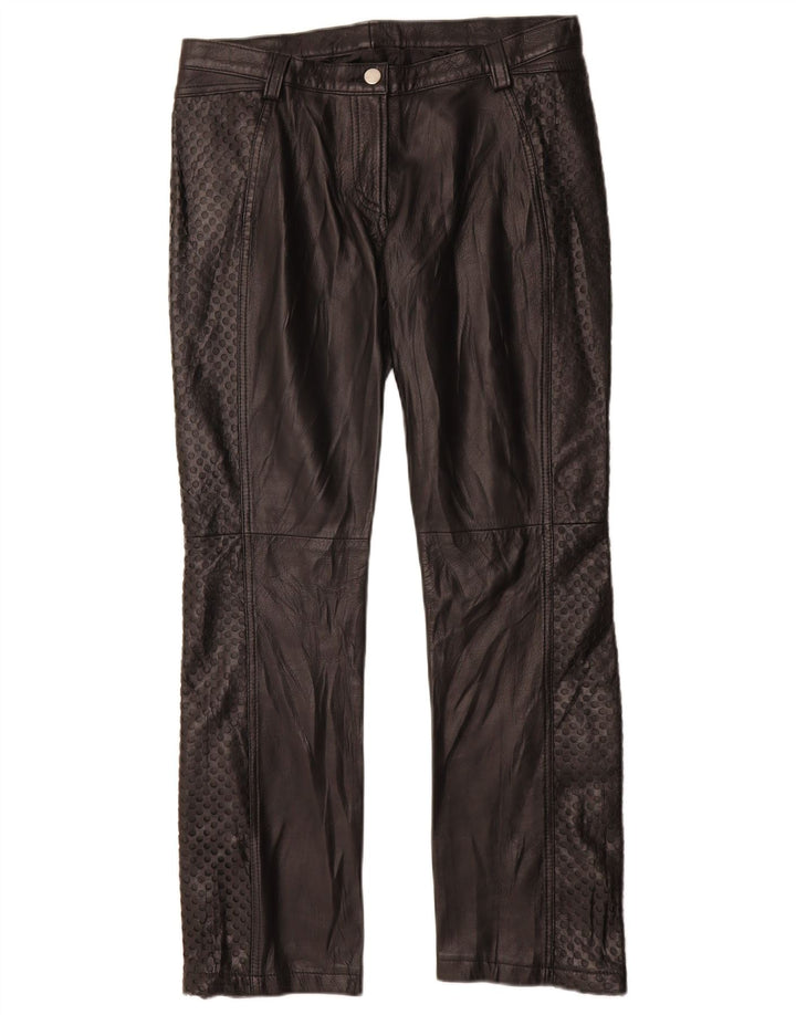 Pantaloni dritti in pelle vintage da donna IT 42 medi W28 L29 Pelle nera