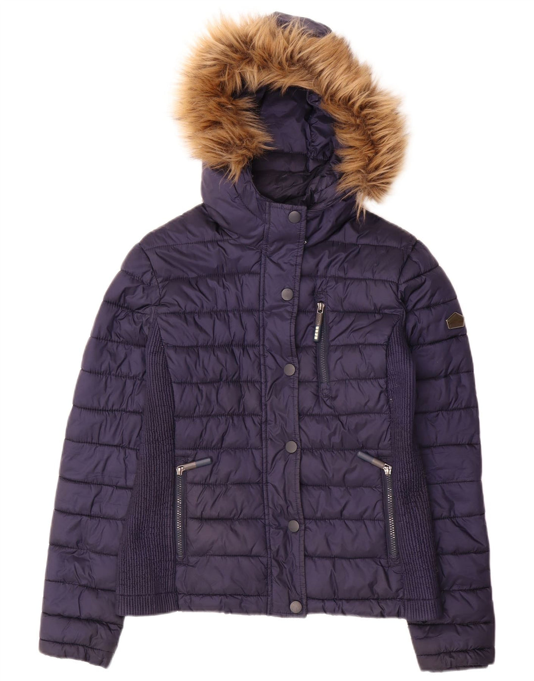 Giacca imbottita con cappuccio da donna SUPERDRY UK 14 poliestere medio blu navy