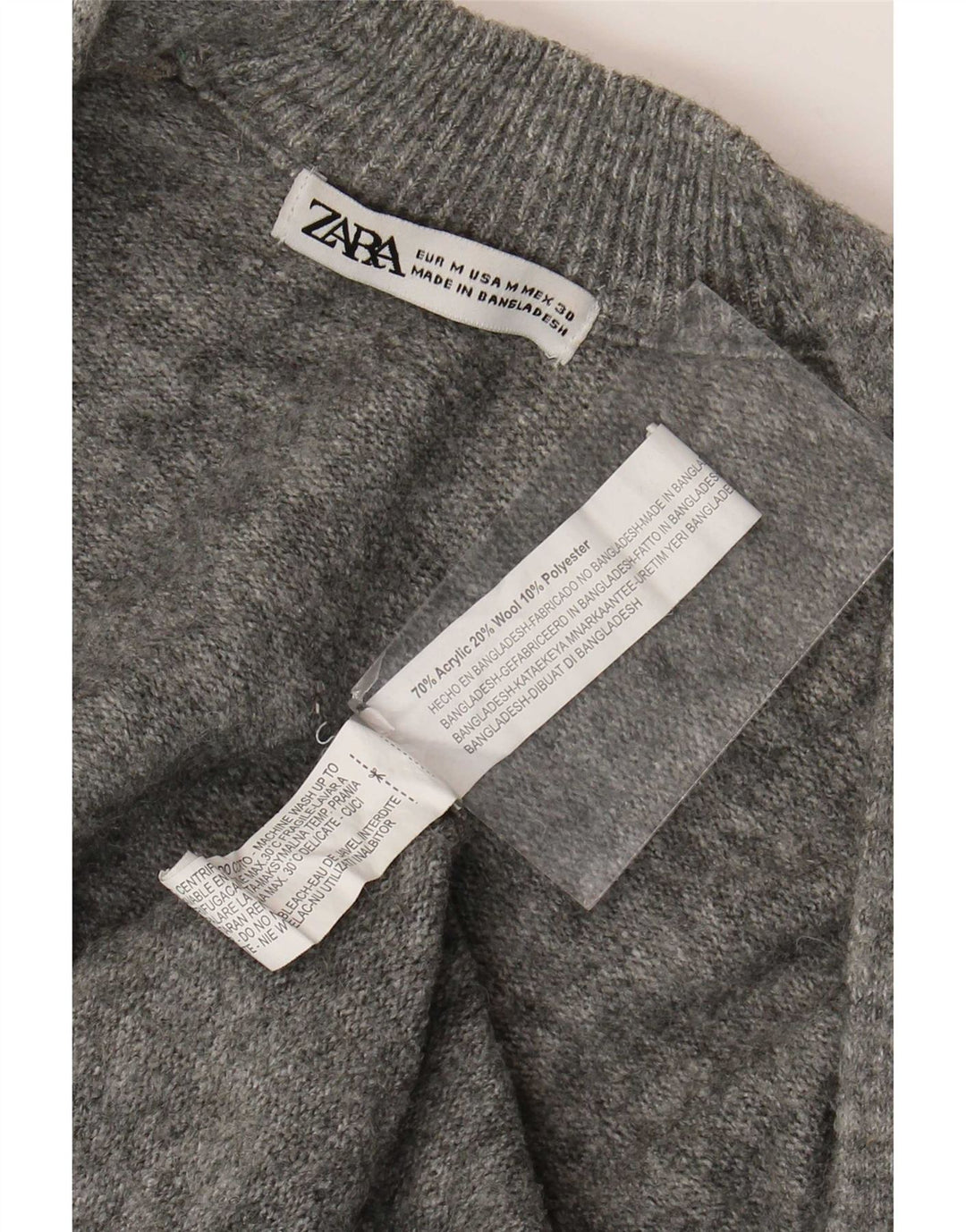 Maglione cardigan aperto a lunga linea da donna Zara UK 14 Acrilico grigio medio