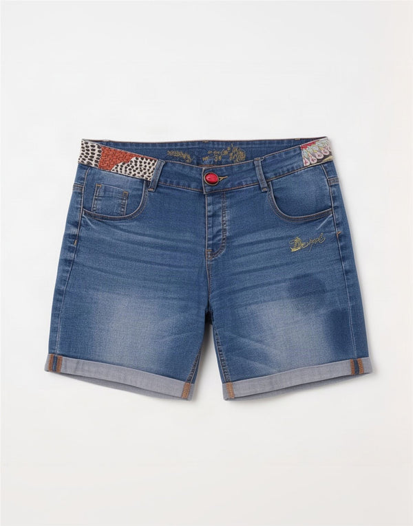 Desigual Womens Denim Shorts Large W34 Blue Animal Print Cotton