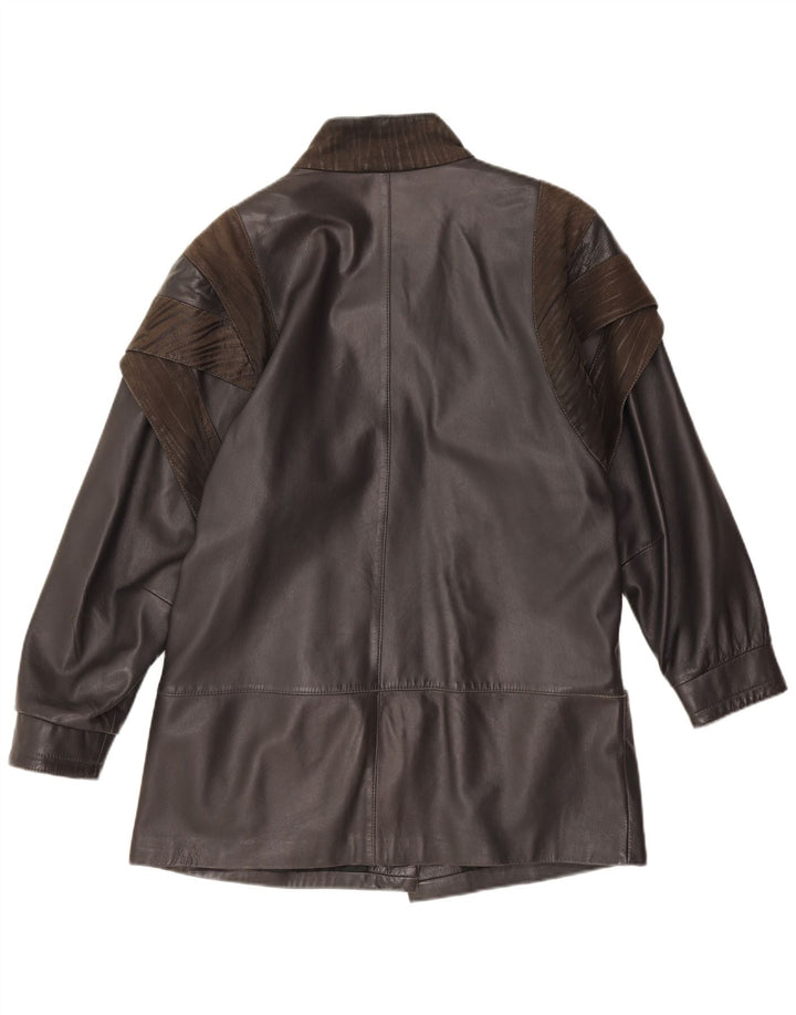 Giacca in pelle vintage da donna UK 18 XL color block nero